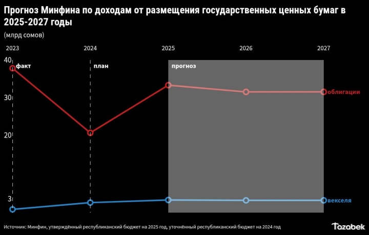 Минфин прогнозирует поступление 36 млрд сомов от размещения ценных бумаг в 2025 году