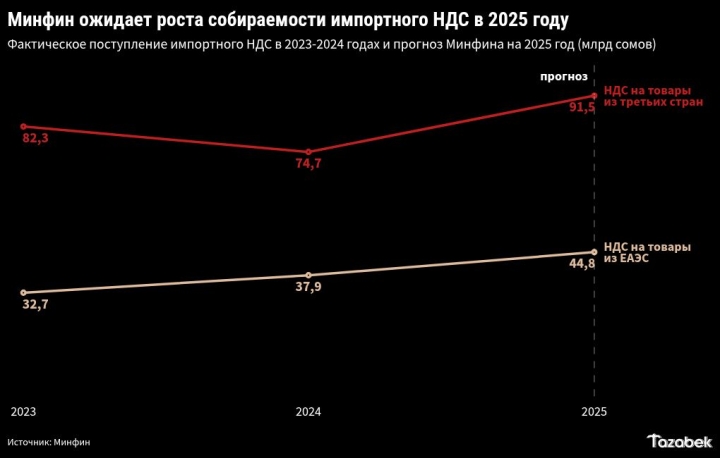 Импортный НДС пополнил республиканский бюджет на 113 млрд сомов в 2024 году